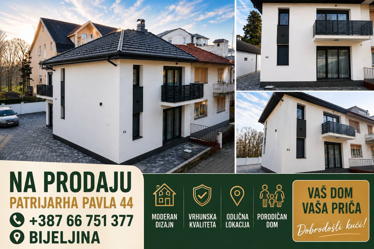 desavanjaubn's tweet photo. PRODAJE SE KUĆA U STROGOM CENTRU BIJELJINE
Patrijarha Pavla 44, Bijeljina, kompletno renovirana i namještena u strogom centru grada.
-Potpuno renovirana
-Kompletno namještena
-Dva odvojena ulaza
-Odlična lokacija u samom centru Bijeljine
-Pogodna za porodično stanovanje
Kuća se prodaje sa namještajem i spremna je za useljenje bez dodatnih ulaganja.
Sve informacije na broj: +387 66 751 366
Ne propustite priliku da postanete vlasnik nekretnine na jednoj od najtraženijih lokacija u Bijeljini!