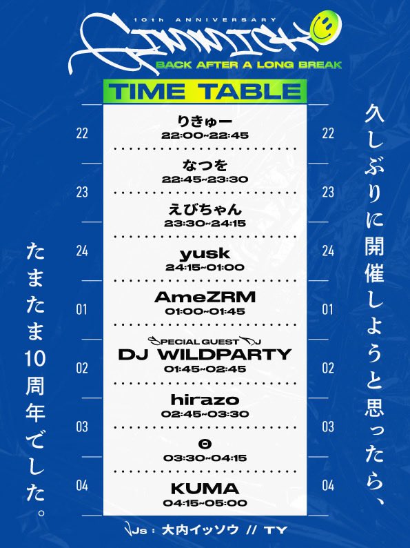 DJWILDPARTY's tweet photo. 土曜日夜は茨城は水戸でDJ！久々に呼んでもらったと思ったら10周年！1時間頂いたので好き勝手やらせて頂こうと思います。お近くの方もそうでない方も是非ー！

6/6（sat） 22:00〜

GIMMICK 10th ANNIVERSARY 
茨城県 水戸市 @bar_granma_MITO 

#GIMMICK0606 https://t.co/TfScKcbxN7
