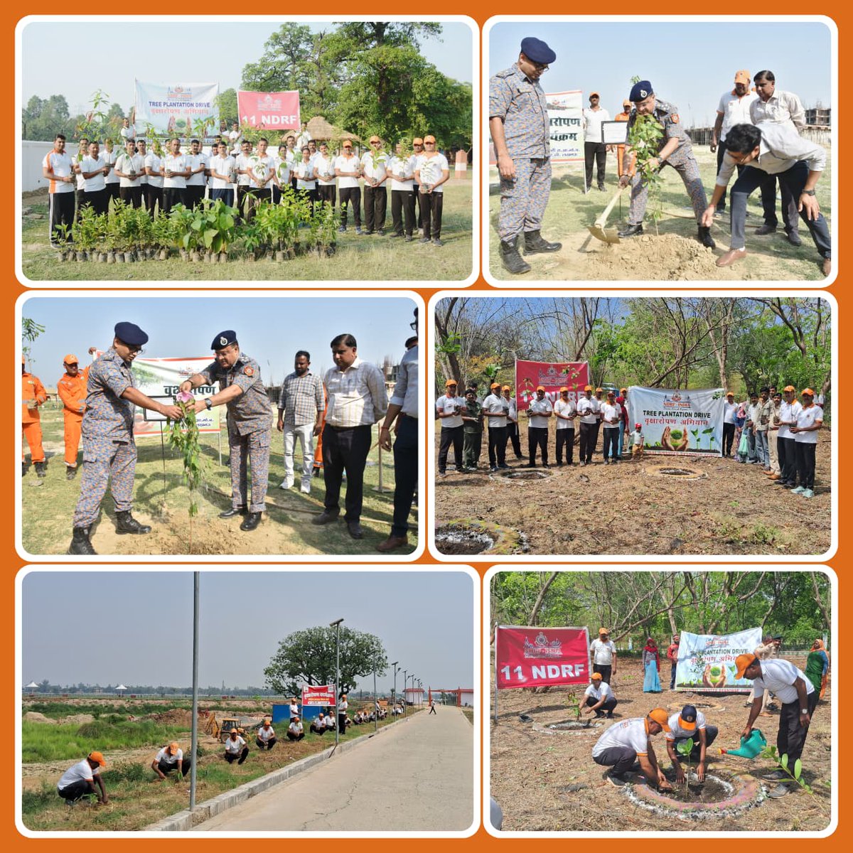 11NDRF's tweet photo. 🛡️On #WorldEnvironmentDay, 11 BN NDRF Varanasi and its RRCs conducted a plantation drive.🌳
🌱Around 1500 saplings were planted, reinforcing our commitment to environmental conservation and a greener future.🌍
🌿Every sapling planted today is a step towards a resilient tomorrow. https://t.co/iIYV7PdUIw