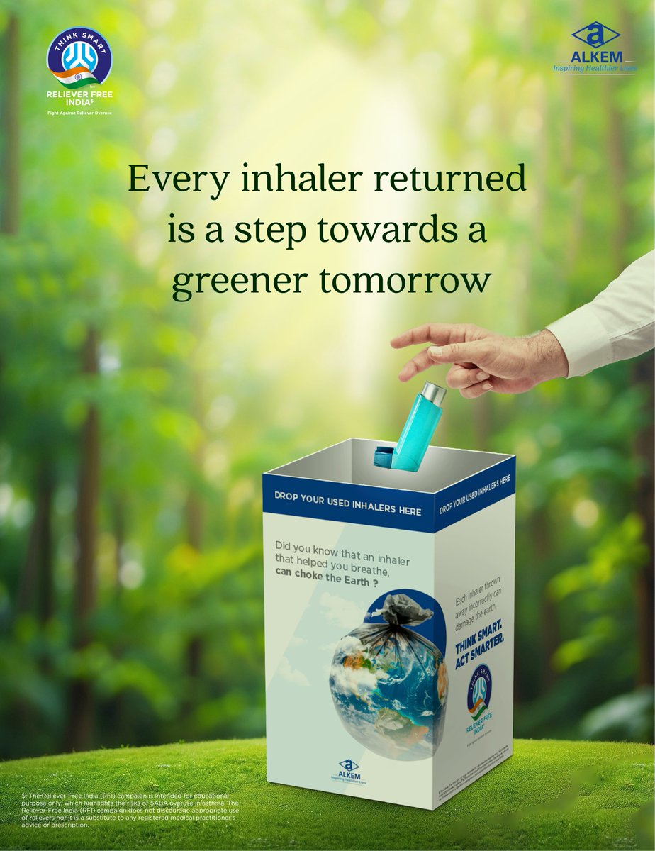 Alkem_Lab's tweet photo. This #WorldEnvironmentDay, every action matters. Through #RelieverFreeIndia, Alkem and healthcare professionals have set up 3,000+ inhaler collection points across India for responsible inhaler disposal.  #Alkem #InspiringHealthierLives https://t.co/3y8nXRKOWr