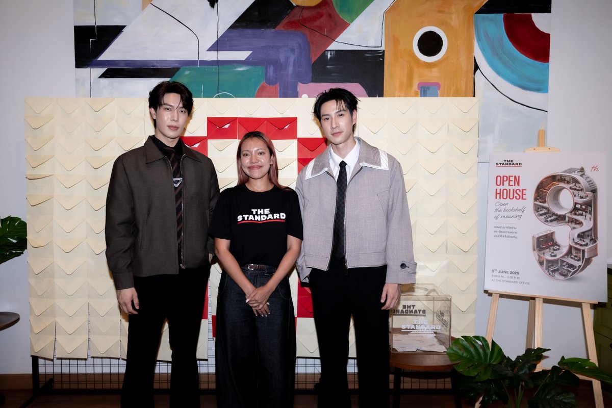 GMMTV's tweet photo. “เกรท-ไบร์ท” 2 ศิลปินตัวแทนจาก GMMTV เข้าร่วมแสดงความยินดีกับ “THE STANDARD” เนื่องในโอกาสครบรอบ 9 ปี ในงาน The Standard 9th Anniversary Open House "Open The Bookshelf Of Meaning" 

#THESTANDARDOpenHouse2026 
#9thAnniversaryTheStandard @thestandardth 
#GreatBright @MisterGrtsp @brightrpp_  
#GMMTV