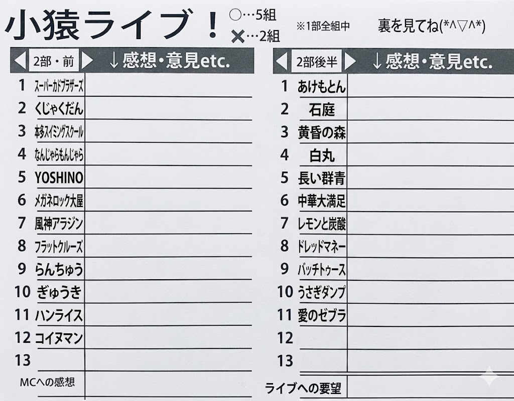 takastarfire's tweet photo. 日曜日１本目(*^_^*)

小猿ライブ(*^_^*)

上位1組、 大首領大猿ライブ(賞金５０、０００円)　へオファー！

次の1組、　首領猿ライブ(賞金２５，０００円)　へオファー！

2026年6月7日　(日曜日)　11時25分~14時30分@ 新宿バッシュ
小猿ライブ！☆☆☆　〜ネタライブ〜

開場11時15分
１部 開演11時25分 終演13時
２部 開演13時 終演14時30分

会場 新宿バッシュ
住所 新宿区歌舞伎町1-28-3 武井ビル２F

チケット
1部2部の内 1つ見るなら1200円
2つ見るなら1500円

配信1500円(アーカイブ有)
https://t.co/9pw2c5YQEC

MC　藤田早希

1部前半
ベストフレンド
くじゃくだん
ア・ダンチ
いよしん
アカランドセル
コイン通り
ラブ刺激
ワチュワナドゥ
シテントル
今日もいい日だ朝日
秋山ローズ

1部後半
お正月
ピンセット
コップ
星空ブラザーズ
大連山
ヤングパイン
まちるだ
チョイチョイ麺
炊きたてインゴット
バニーぴょん吉郎
ミカタゼロ
がっつきたいか

2部前半
スーパーカドブラザーズ
くじゃくだん
本多スイミングスクール
YOSHINO
メガネロック大屋
風神アラジン
フラットクルーズ
らんちゅう
ぎゅうき
ハンライス
コイヌマン

2部後半
石庭
黄昏の森
白丸
長い群青
中華大満足
レモンと炭酸
ドレッドマネー
バッチトゥース
うさぎダンプ
愛のゼブラ

その他

スポンサー様

#FAIRYTAIL
https://t.co/1znz3HFbJo

今後のライブ全日程こちらです🙇
https://t.co/DDd0vQGTHe

ホームページ
https://t.co/kzLF6znRTg

チケット予約はTwitterでもオープンチャットでも公式LINEでも芸人さんでも大丈夫です。
↓

オープンチャット「肉食、疾風、小猿、首領猿、チケット予約」
https://t.co/PcDl631qUF

公式LINE
https://t.co/YJqMnmpyq0

どの場合でも芸人さんにバックつきます。