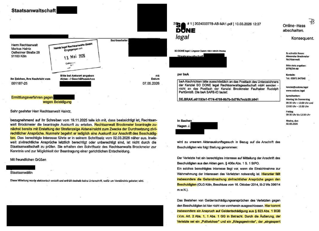 Haintz_MediaLaw's tweet photo. Sehr geehrter Herr @_brockmeier, 
Ihr Mandant @_MartinHagen bestreitet, Sie mit der Geltendmachung von zivilrechtlichen Ansprüchen beauftragt zu haben. Anfang März 2026 haben Sie dennoch eine Akte bei der StA angefordert, um zivilrechtliche So-Done-Ansprüche durchzusetzen. Warum? https://t.co/UEttJ0Viwx