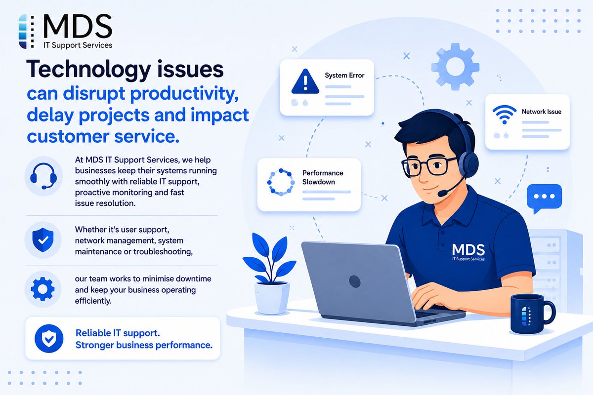 it_mds's tweet photo. Technology issues can disrupt productivity, delay projects and impact customer service.
Our team works to minimise downtime and keep your business operating efficiently.
Get in touch
Website: https://t.co/FT1sGLhCvh
#mdsitupport #ITSupport #TechnicalSupport #BusinessSolutions https://t.co/t5M4kJ6Lmp