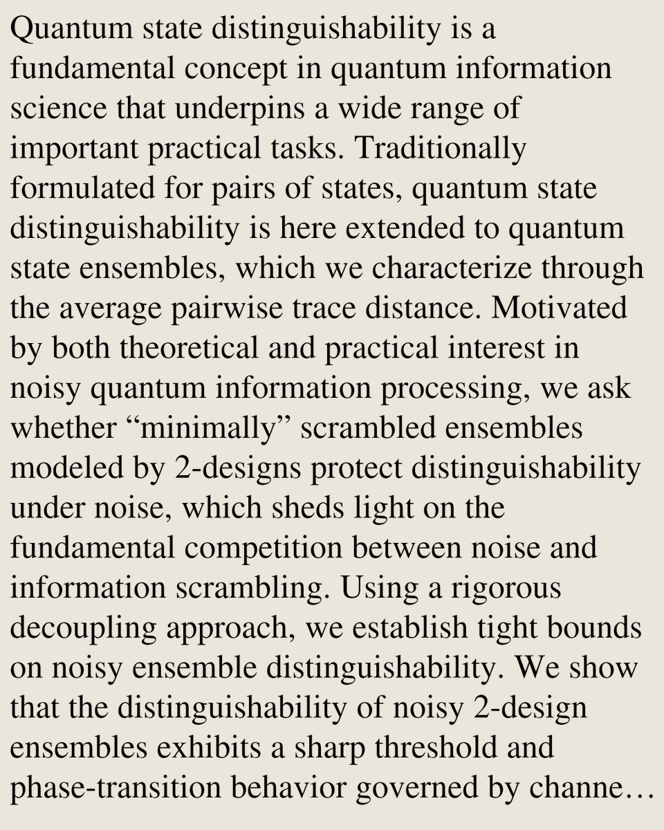 QuantumPapers's tweet photo. Can scrambling protect quantum state distinguishability under noise?

Guoding Liu, Chushi Qin, Zitai Xu, Xiongfeng Ma, Zi-Wen Liu
https://t.co/DqtBY4apGN [𝚚𝚞𝚊𝚗𝚝-𝚙𝚑] https://t.co/eAC6Sa1XQh