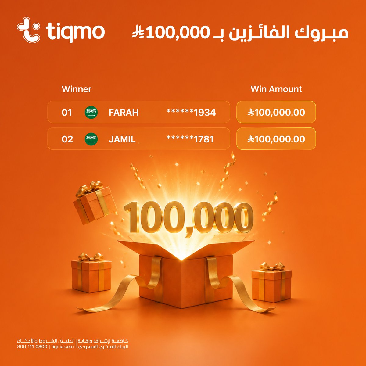 tiqmo's tweet photo. مبرووك! قائمة اول 20 فائز بكاش باك 1.3 مليون ريال!
الحملة مكملة معنا في شهر يونيو والجوائز بقيمة 1.3 مليون ريال مستمرة وكل ريال تصرفه ببطاقة #تكمو البلاتينية المجانية هو فرصتك للفوز بـ 250,000 ريال

مبروك للفائزين 👏
@i__Taurus 
@FefeSparkle 
@EngrJamilJanbi 
@s3dSalad
@fano0ona11 
@k7em7 
@AltwijryFahad 
@Aliyah_Hama