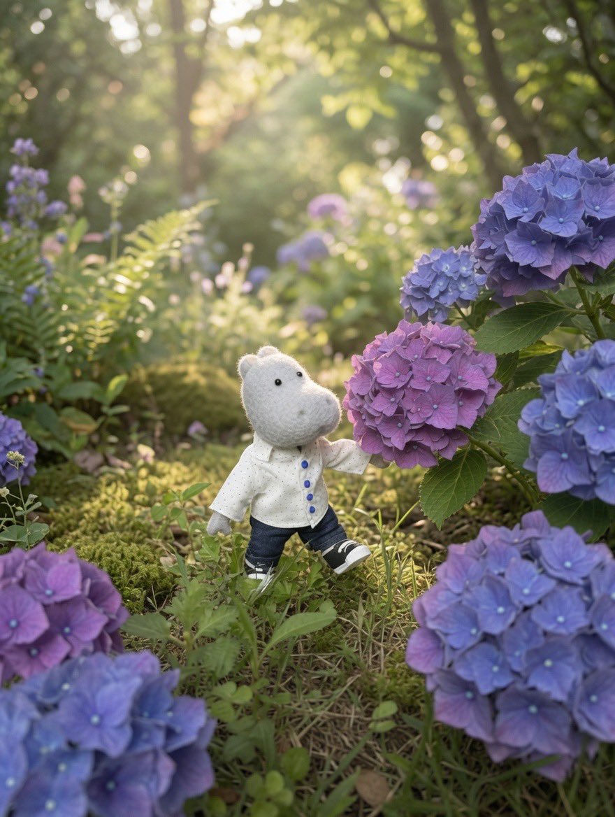 梅雨に入りました☂️ 紫陽花が咲く時期ですね😊🦛 #羊毛フェルト