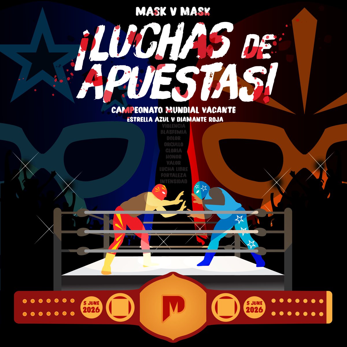 PrimalMistryPro's tweet photo. ¡Lucha de Apuestas! - Fight with a Wager.

Last weekend @luchalibreaaa held an incredible event in Noche de Los Grandes with a mask v mask match between two incarnarions of el grande americano. I was inspired to dust off an old artwork, tweak it a little and post it out here. https://t.co/1gF6RJ4zKe