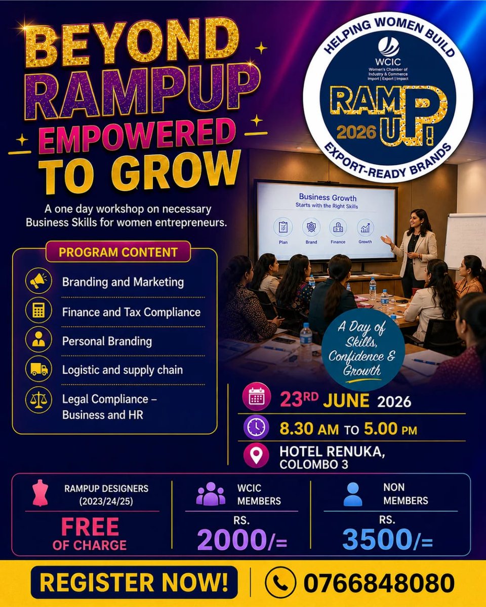 wcic_sl's tweet photo. Calling all women entrepreneurs! Boost your business skills (Branding, Finance, Logistics &amp; Legal) at this 1-day WCIC workshop.

​🔗 https://t.co/C6MJWAZHXM https://t.co/8nG0Pww7wF