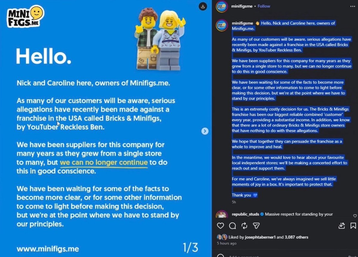 activistJ741's tweet photo. Bricks and Minifigs may as well be radioactive ☢️ at this point.

Ammon McNeff is a scumbag who wants you to believe that he has been on his best behavior.

The truth is, these are the consequences of trying to scam a dying old man and bringing trumped up charges on Reckless Ben.
#LEGOheist
