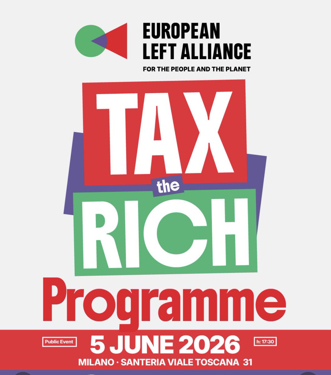 SI_sinistra's tweet photo. Venerdi #5giugno a #Milano #TaxtheRich 

#EuropeanLeftAlliance
#SinistraItaliana #patrimoniale 

2/2 https://t.co/0tg5nFF3gM
