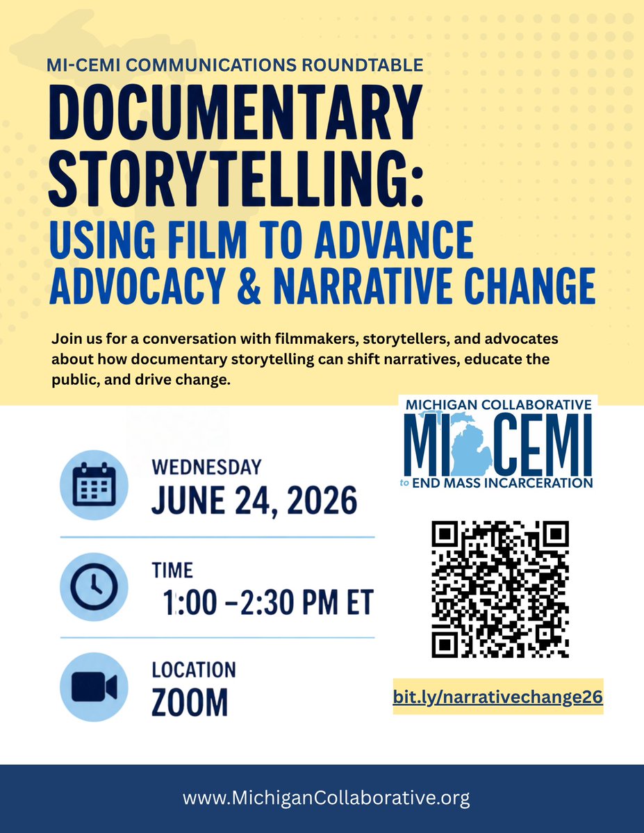 mi_cemi's tweet photo. What happens when storytelling becomes a tool for advocacy?

Join MI-CEMI on June 24 for Documentary Storytelling: Using Film to Advance Advocacy &amp; Narrative Change. on June 24 at 1:00 PM - Reserve your spot: https://t.co/8Ab6QndubR https://t.co/PeJ4LUFMZH