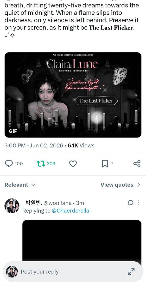 wonlbina's tweet photo. @Chaerderella Sending the happiest 25th birthday prayers to Chaeryeong! May your delicate trace linger in the midnight’s silver wash, even after the candlelight’s last glow has fallen into dimness. ❤︎

CHAERYEONG LIGHT SHINE
#ChaeryeongDayForever 
#령원한_믿지의_모토_이채령
#CHAERYEONG https://t.co/w0CA8wOXZh