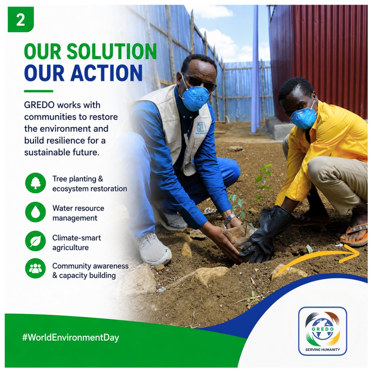 gredosom's tweet photo. World Environment Day 2026 🌱
From restoring ecosystems and promoting climate-smart agriculture to improving water access and strengthening community resilience, GREDO is working alongside communities to build a greener and more sustainable Somalia.
Together, we protect our environment, act on climate, and secure a better future for generations to come.

🌱Restore Nature |🌍Build Resilience |🤝Protect Our Future

#InspiredByNature, #forClimate, #forOurFuture.
#WorldEnvironmentDay2026 #GREDO