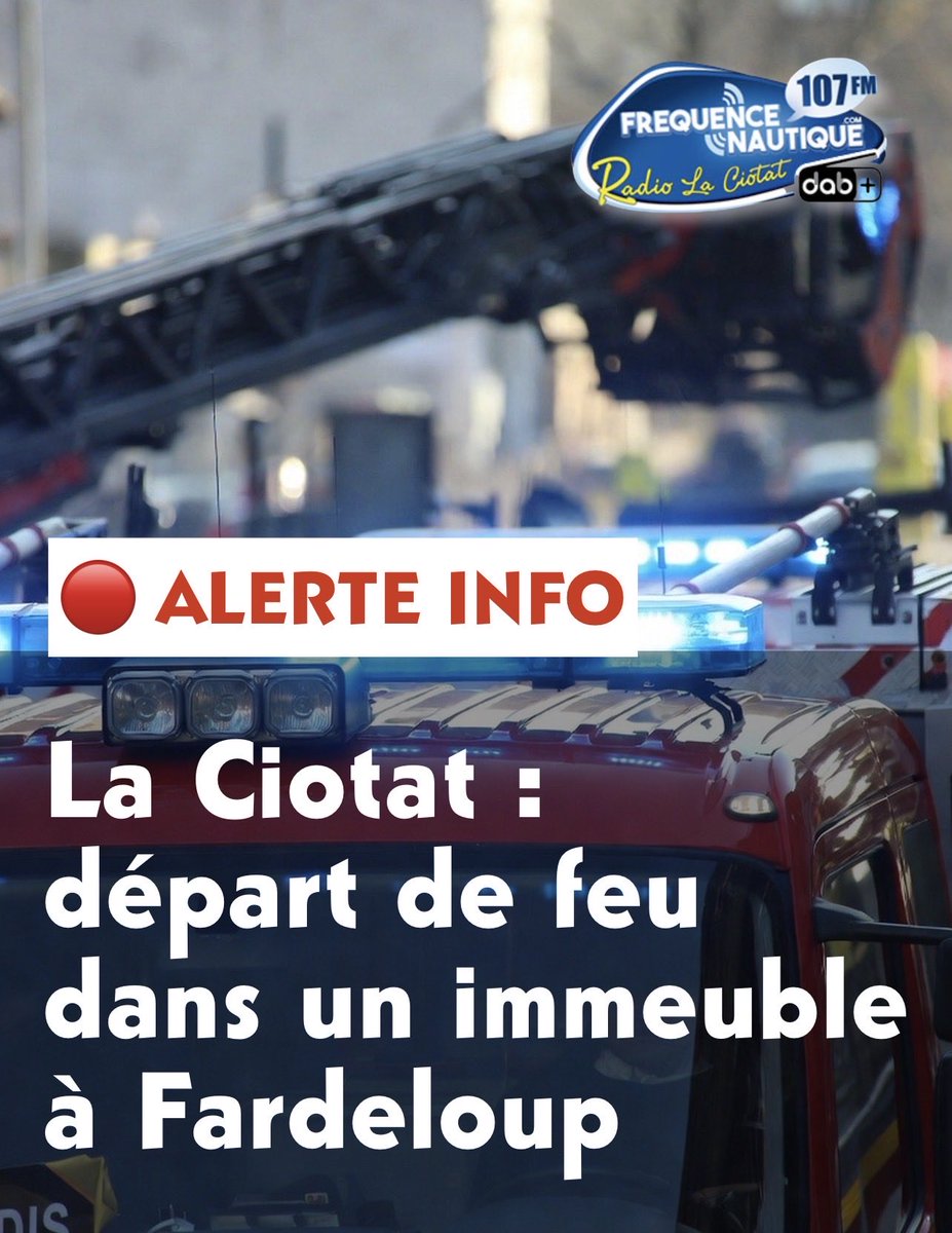 FREQUENCENAUTIQ's tweet photo. 🔴 Important dispositif sur place
La Ciotat : départ de feu dans un immeuble à Fardeloup
➡️ https://t.co/zBaILZYJ3s #Incendie https://t.co/zIce5mTtUx