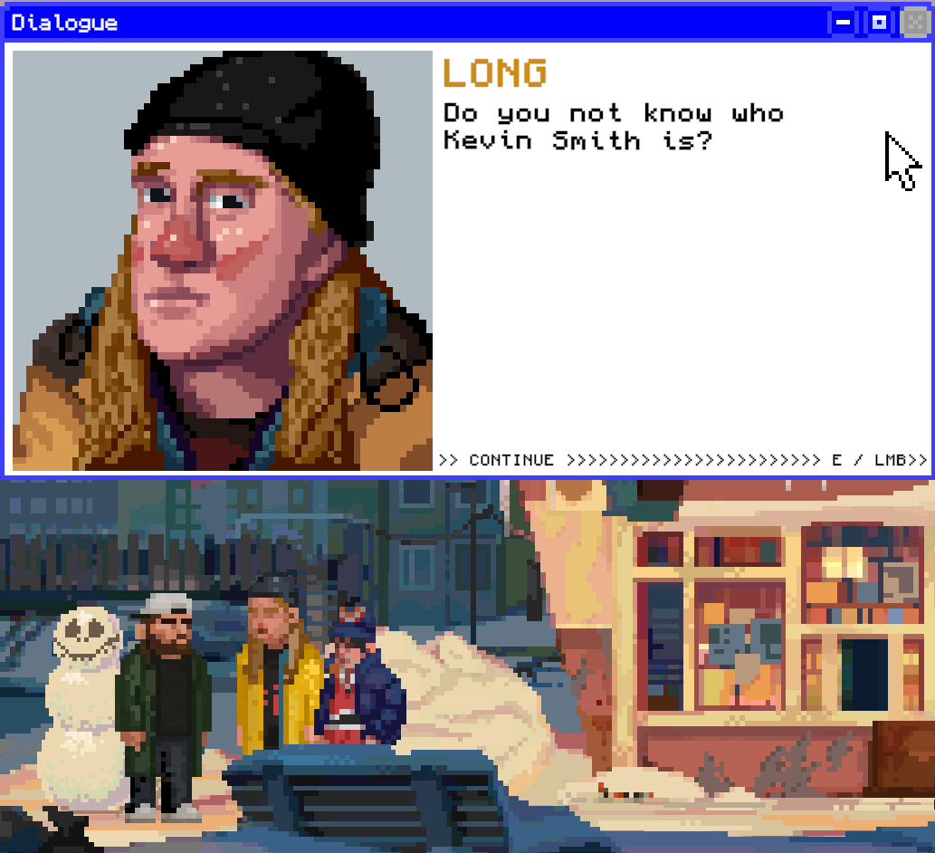 perelesoq's tweet photo. Hey #PitchYaGame    

Check out our geeky storytelling sim with 2000s vibes, Lenin Street Geek Shop: 

-You are a shopkeeper running the first geek store in a snowy  2000s town; 
-Sell CDs, snacks, fan merch, and other items filled with  pop culture references
- It’s not a full-fledged simulator: instead, we  focus primarily on narrative and atmosphere.

Our game is heavily inspired by the geeky spirit of Scott Pilgrim and our childhood, have a look!