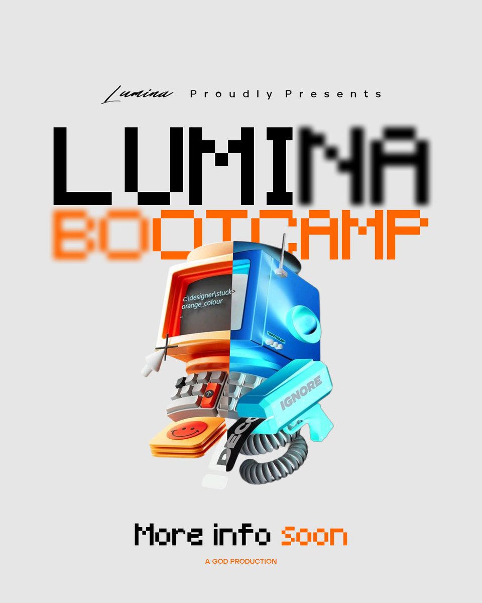 LuminaDesigner's tweet photo. Max Lumina presents LUMINA BOOTCAMP.

A design focused training session for New and Upcoming Designers..
More information would be released soon

Tell a friend to tell another friend  🧡 
#design  #training #creativity #connect #learn https://t.co/m406qX6w4p