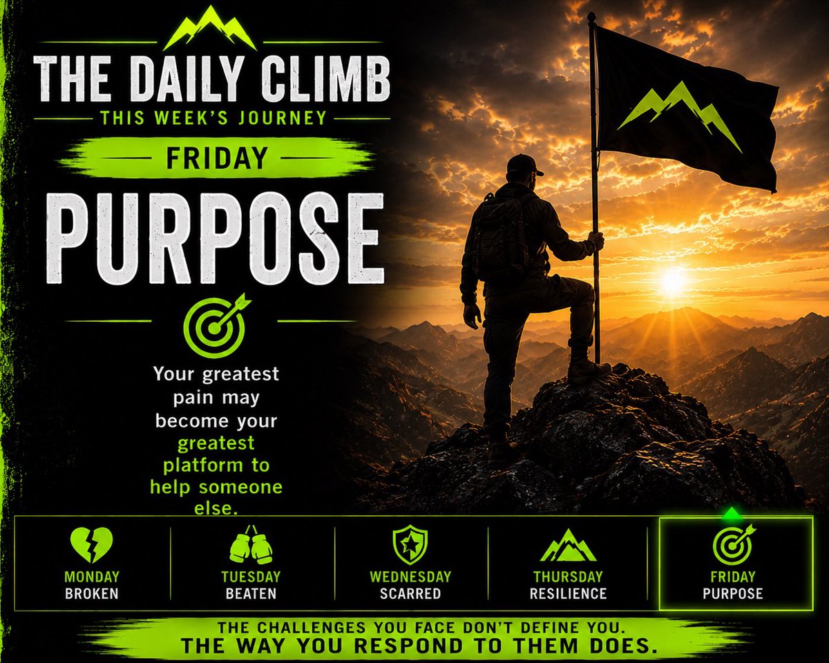 LeaderElevation's tweet photo. Friday | Purpose

Broken. Beaten. Scarred.

What tried to break you may become the very thing that gives your life purpose.

⛰️💚 #TheDailyClimb #KeepClimbing https://t.co/P3aG8xXHM3