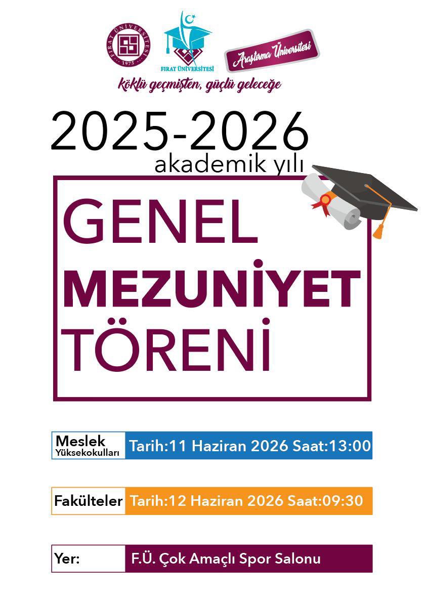 firatresmihesap's tweet photo. 🎓 Geleceğe Uğurluyoruz

Fırat Üniversitesi 2025-2026 Akademik Yılı Genel Mezuniyet Töreni’nde, eğitim hayatlarını başarıyla tamamlayan öğrencilerimizi mezun etmenin gururunu yaşayacağız.

#FıratÜniversitesi
#Elazığ https://t.co/y0uvbFMX3Z