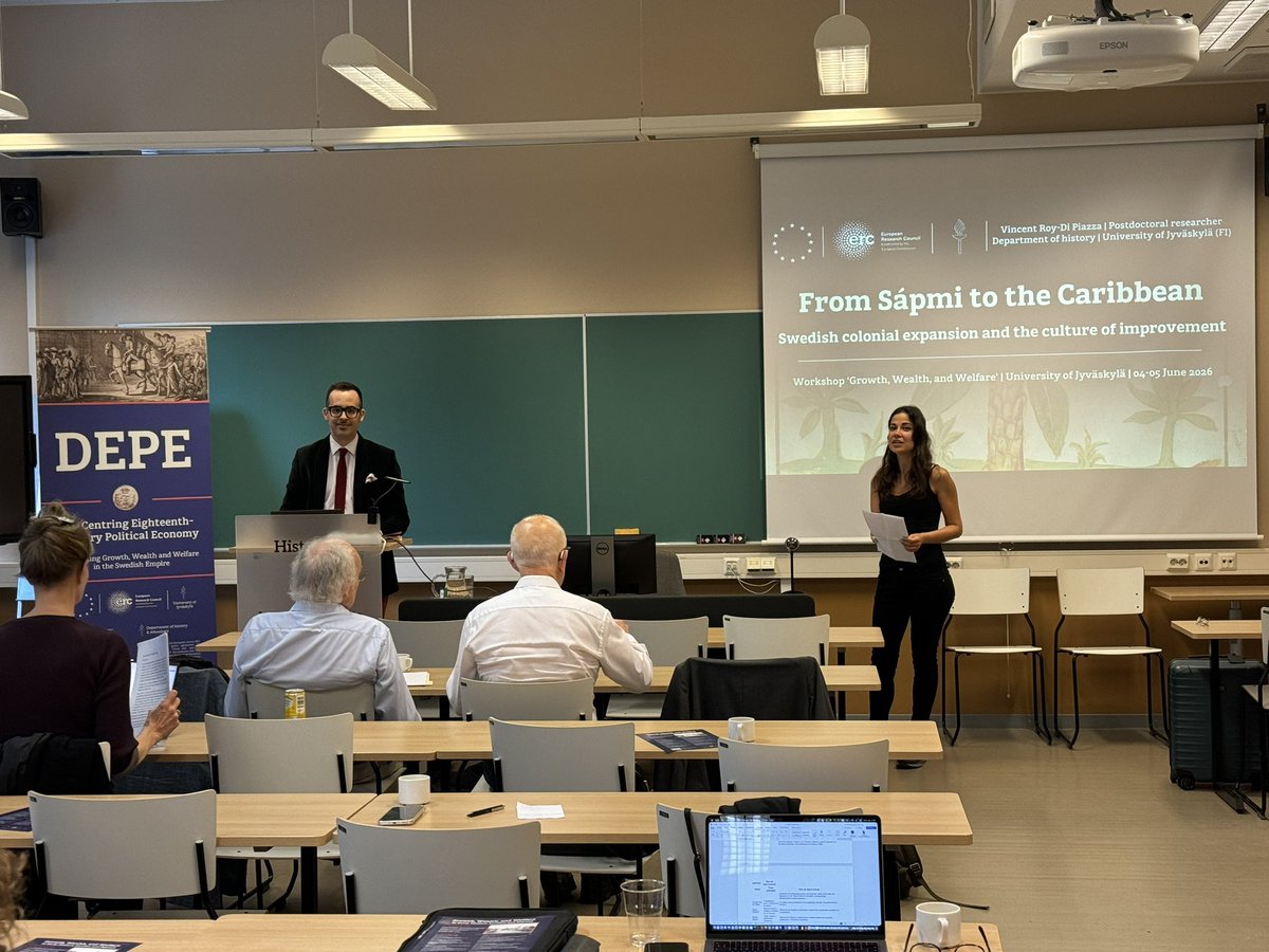 RoyDiPiazza's tweet photo. Had a great time this morning presenting  my ongoing work on the discourse of improvement in early modern Swedish colonialism at the 2nd day of our annual @DEPE_ERC workshop. Grateful for the encouragements and the insightful feedback! https://t.co/5suw3EfUob