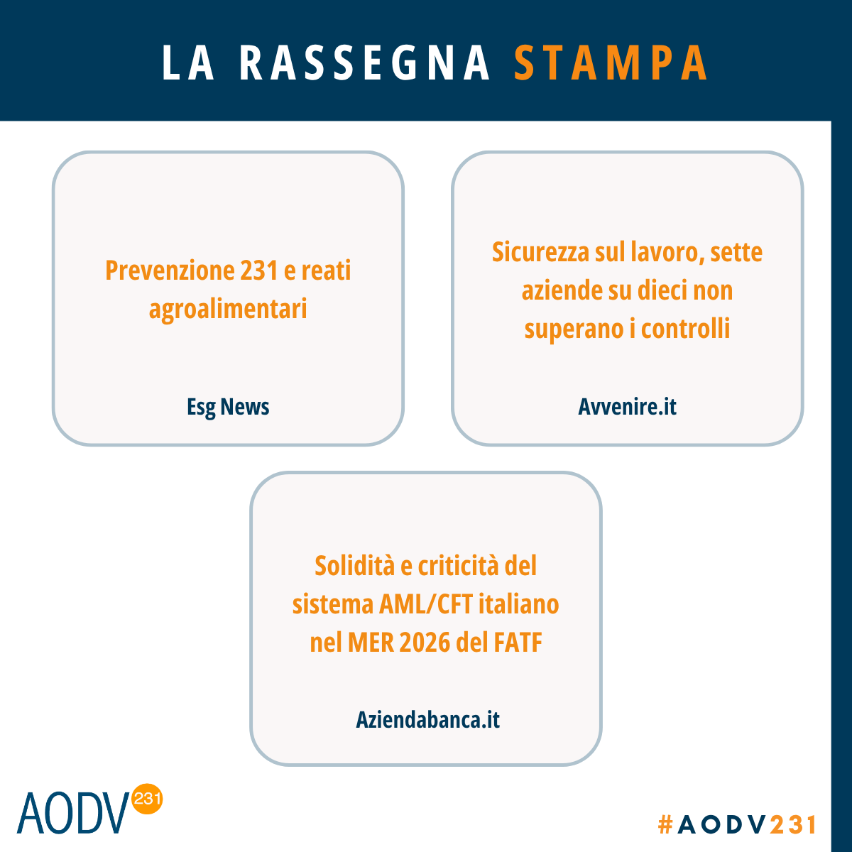 aodv231's tweet photo. 📌 Disponibile la rubrica mensile di #AODV231: "Le Notizie dall’Associazione".
🌐 https://t.co/0hK1UMjBNa
#disciplina231 https://t.co/npoNTjtIKo