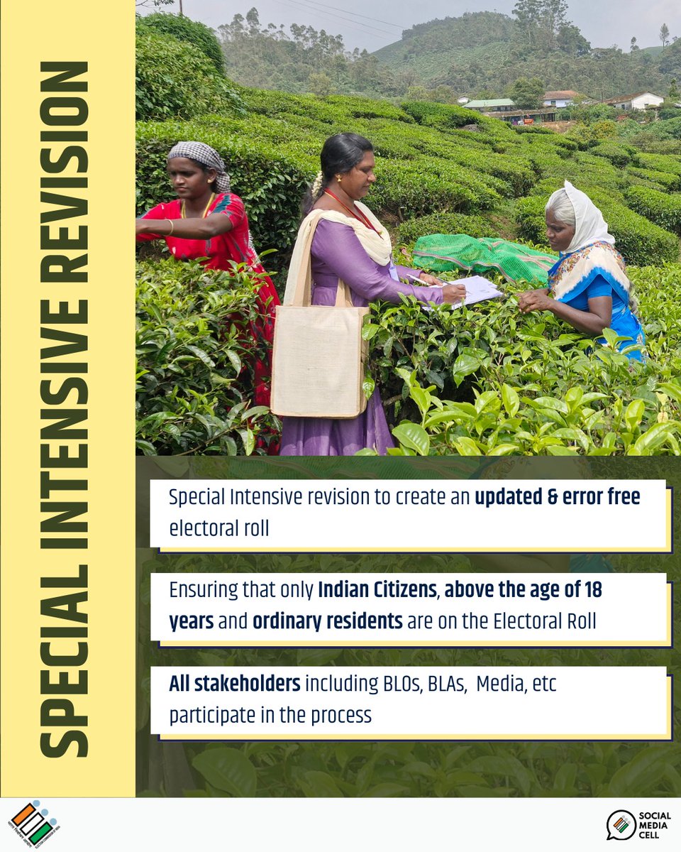 ElectionDpuri's tweet photo. Pure electoral rolls are the foundation of democracy. Special Intensive Revision (SIR) ensures that No eligible elector is left out and No ineligible person is included in the electoral rolls. 

#ECIInitiatives #ECI #SIRPHASE3 https://t.co/PQTDFNs2cN