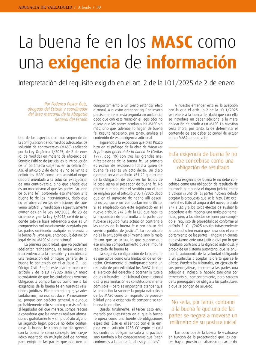 icavalladolid's tweet photo. La revista del #ICAVA nos trae ese primer finde de junio una interesante lectura sobre los #MASC, una interpretación del requisito exigido en el art. 2 de la LO01/2025 de 2 de enero
✍️Federico Pastor Ruiz, abogado del Estado
Revista completa en: https://t.co/vtFhyCAcAh https://t.co/NaA3wehVAh