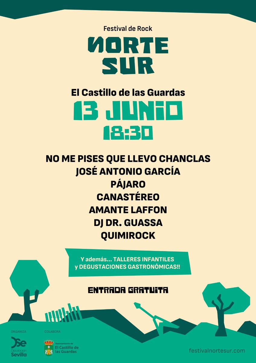 DIPUSEVI's tweet photo. 🎸 El rock también hace provincia.

El Festival de Rock Norte-Sur llegará el próximo sábado 13 de junio a El Castillo de las Guardas, con una jornada gratuita de música en directo, talleres infantiles y degustación gastronómica en la Plaza de Toros del municipio.

El diputado de Cultura y Ciudadanía, @CasiFerLin, ha destacado que esta iniciativa permite romper barreras geográficas y acercar la cultura en directo a todos los sevillanos, vivan donde vivan.