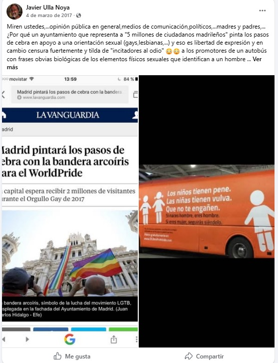 JulianMaciasT's tweet photo. Esta deriva radical de Javier Ulla se acentúa desde que en 2017/18 furea condenado y no pudiera ver más a sus hijos y desde entonces tiene una cruzada personal contra el feminismo y jueces que le juzgaron y entorno.
Pero antes ya estaba a favor de Hazte Oír , VOX  y Ojeda. https://t.co/zwPugKonor
