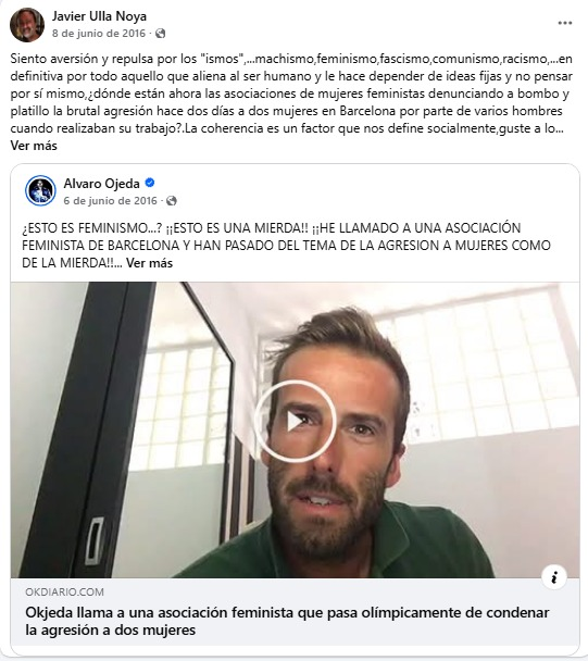 JulianMaciasT's tweet photo. Esta deriva radical de Javier Ulla se acentúa desde que en 2017/18 furea condenado y no pudiera ver más a sus hijos y desde entonces tiene una cruzada personal contra el feminismo y jueces que le juzgaron y entorno.
Pero antes ya estaba a favor de Hazte Oír , VOX  y Ojeda. https://t.co/zwPugKonor