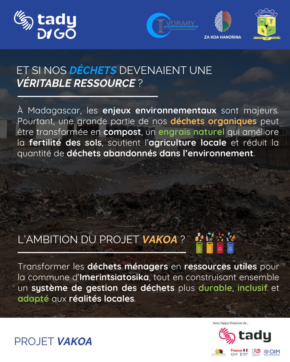 ONGIvorary's tweet photo. ♻️ Le projet VAKOA démarre à Imerintsiatosika ! À l’occasion de la Journée mondiale de l’environnement, l’ONG IVORARY réaffirme son engagement pour une gestion durable des déchets aux côtés des acteurs locaux.🌍

#integrity4developement https://t.co/QERTNWuEzE