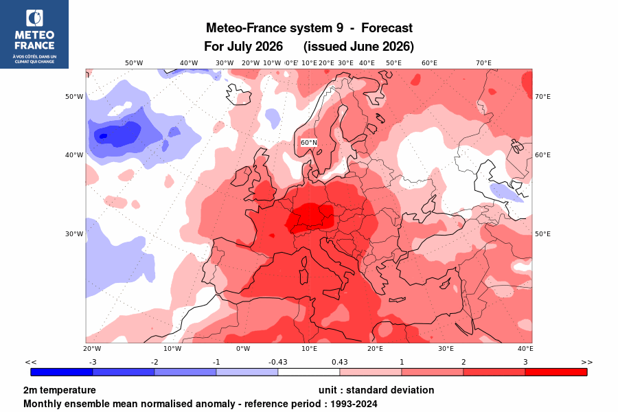 hawaeather's tweet photo. 🌡️ Meteo-France mevsimlik tahmin modeli güncellendi. Buna göre, haziran ayında çoğunlukla Güneybatı Avrupa Afrika'nın kavurucu sıcaklarının etkisi altına girse de güncellenen ve analoglarla da uyuşan tahmin, temmuz ayından itibaren ülkemizin de, özellikle ağustos ayını da kapsayacak şekilde, Afrika'dan gelebilecek kuvvetli sıcakların etki alanına fazlasıyla dahil olacağını göstermekte.