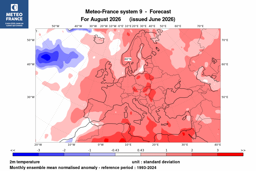 hawaeather's tweet photo. 🌡️ Meteo-France mevsimlik tahmin modeli güncellendi. Buna göre, haziran ayında çoğunlukla Güneybatı Avrupa Afrika'nın kavurucu sıcaklarının etkisi altına girse de güncellenen ve analoglarla da uyuşan tahmin, temmuz ayından itibaren ülkemizin de, özellikle ağustos ayını da kapsayacak şekilde, Afrika'dan gelebilecek kuvvetli sıcakların etki alanına fazlasıyla dahil olacağını göstermekte.