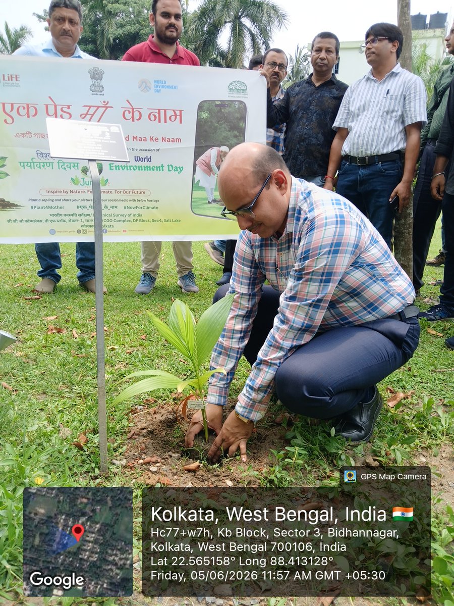 bsi_moefcc's tweet photo. World Environment Day 2026, with the official theme “Inspired by Nature. For Climate. For Our Future.”, was celebrated by the Botanical Survey of India (BSI), Headquarters, under the guidance of the Dr. Kanad Das, Hon’ble Director, Botanical Survey of India. The programme was organized at the Central Government Staff Residential Complex, KB Block, Salt Lake City, Kolkata in collaboration with the residents of the colony.
The event commenced with the phrase “Prakriti Rakshati Rakshitah”, emphasizing the importance of protecting nature for the well-being of humanity. In his inaugural address, the Director, Botanical Survey of India, highlighted the vital role of plants in maintaining ecological balance and safeguarding the environment. He elaborated on how plants contribute to environmental protection and human welfare. The Director also stressed the importance of water conservation and drew connections with traditional knowledge and practices from the past.
Following the inaugural speech, a plantation programme was conducted with theme ”Ek Ped Maa Ke Naam” in the colony park. A total of 27 saplings belonging to various plant families were planted. These included species of medicinal, fruit-bearing, timber, and avenue value, along with several endemic plants.
A notable highlight of the event was the planting of Bentinckia nicobarica, an endemic palm species native to the Nicobar Islands, by the Director himself. This symbolic plantation underscored the importance of conserving India’s unique and endemic plant diversity.
Senior Scientists Dr. J. Jyanthi, (Scientist ‘F’), Dr. S.S. Dash (Scientist ‘F’), Dr. O.N. Maurya (Scientist ‘E’), and Dr. Kumar Avinash Bharti (Scientist ‘E’) planted saplings in the name of their mothers. Other officers, including Dr. C.P. Vivek (Scientist ‘C’), Dr. Gopal Krishna (Scientist ‘C’), Dr. Sudhir Kumar Yadav (Scientist ‘B’), Sri Ranajit Kumar Roy (SAO), Sri Vikas Kumar (FO), and Sri Indrashis Banerjee (JAO), also planted saplings in the name of their mothers.
The event was witnessed by around 110 staff members and officers from the Headquarters, along with local residents. The programme was hosted by Sri Kailash Kushwaha,J.T.O.,BSI,HQ.
The programme witnessed enthusiastic participation from residents and staff members, reflecting a shared commitment towards environmental conservation and sustainable living.

#EkPedMaaKeNaam