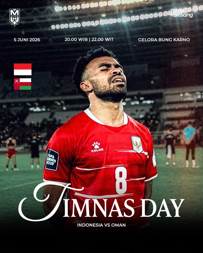 malutunitedfc's tweet photo. Today is Timnas Day 🇮🇩

Saatnya mendukung perjuangan Skuad Garuda yang akan menghadapi Oman pada ajang Garuda Championship Series 2026 malam ini.
⚽️Indonesia vs Oman 
🗓 5 Juni 2026
⏰ 20.00 WIB

#MalutUnited #LaskarKieRaha #Toma #BRISuperLeague #TomaKalesang https://t.co/wfxF8QMIRw