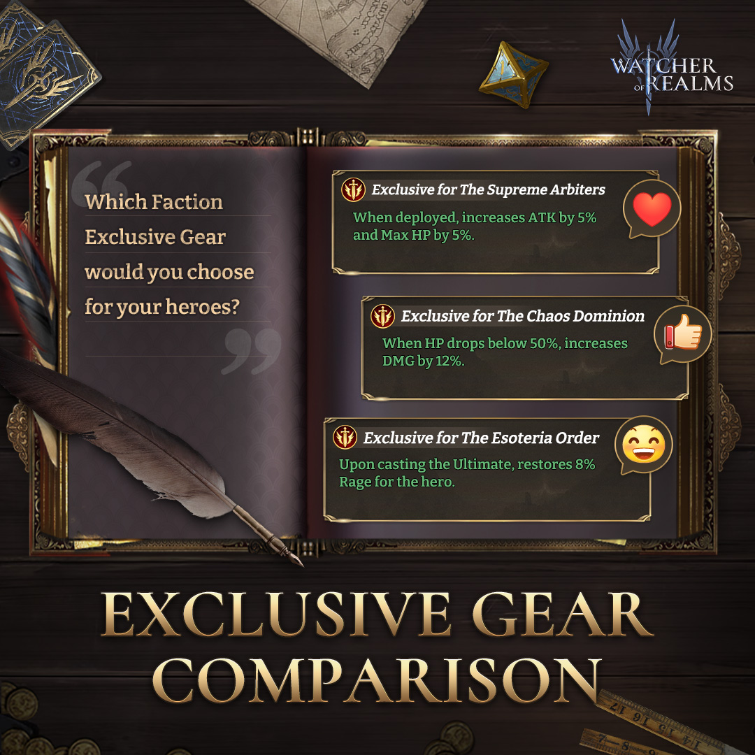 WatcherOfRealms's tweet photo. Faction Exclusive Gear Comparison
🫡 Salute, Commanders!
Today, we’re officially launching a brand-new series:
✨ Exclusive Gear Comparison
Below, you’ll see different Faction Exclusive Gear.

FB Details:https://t.co/Hbtnjh9rD5 https://t.co/HAD9VXc1Hi