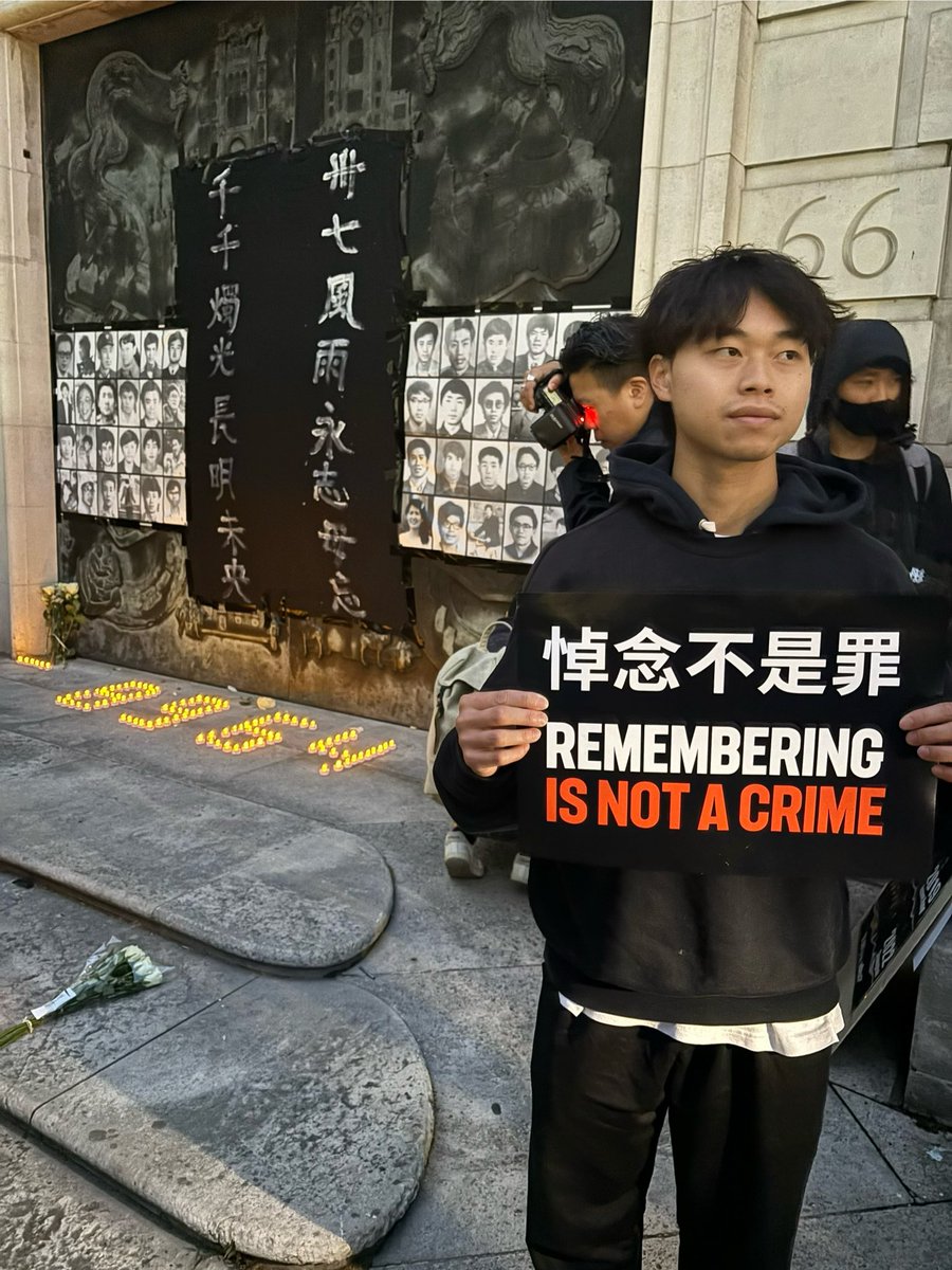 Kruoais's tweet photo. Last night, I joined the June 4 vigil in London.

As someone who has experienced political repression in Hong Kong, remembering Tiananmen is deeply personal.

We honour those who stood up for freedom and democracy, and we continue to speak out against injustice.

#June4th https://t.co/JyS5fv2jwo