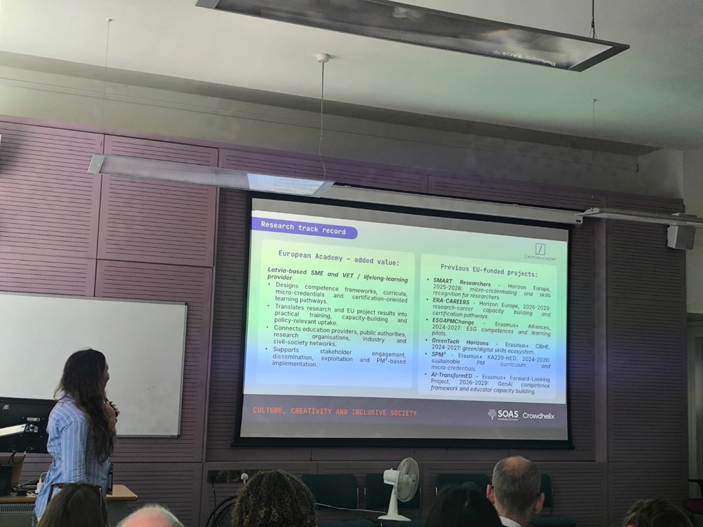 smartresearchEU's tweet photo. 📍 #SMARTResearchers at The Culture, Creativity and Inclusive Society Matchmaking Event

 Our partners from the European Academy presented the project’s focus on building sustainable talent development ecosystems for early-stage researchers.

#HorizonEurope #ResearchImpactEU https://t.co/u8zVuVKavv