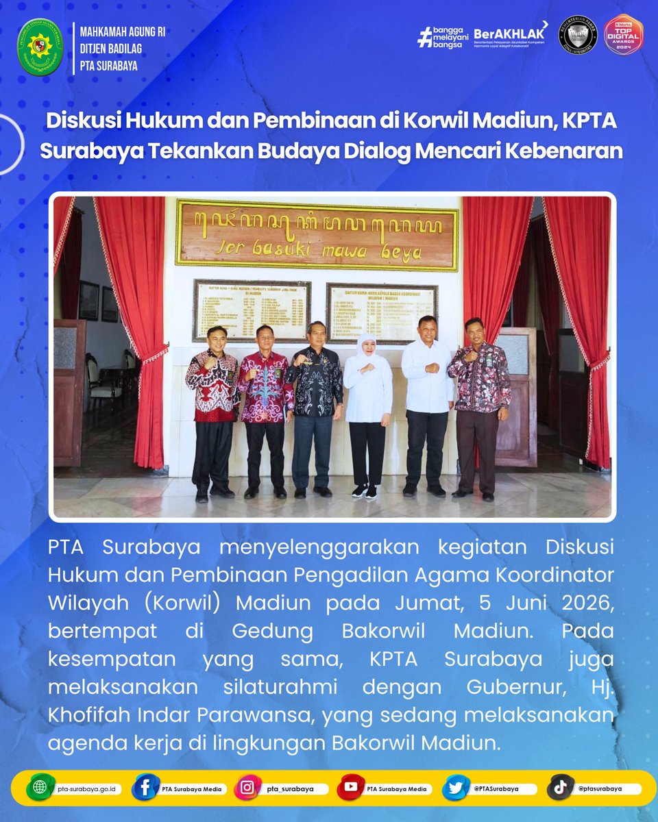 PTASurabaya's tweet photo. Diskusi Hukum dan Pembinaan Korwil Madiun, KPTA Surabaya Tekankan Budaya Dialog dalam Mencari Kebenaran

Selengkapnya : https://t.co/VKyqiGHQ9J https://t.co/KZ5rMw5RXS