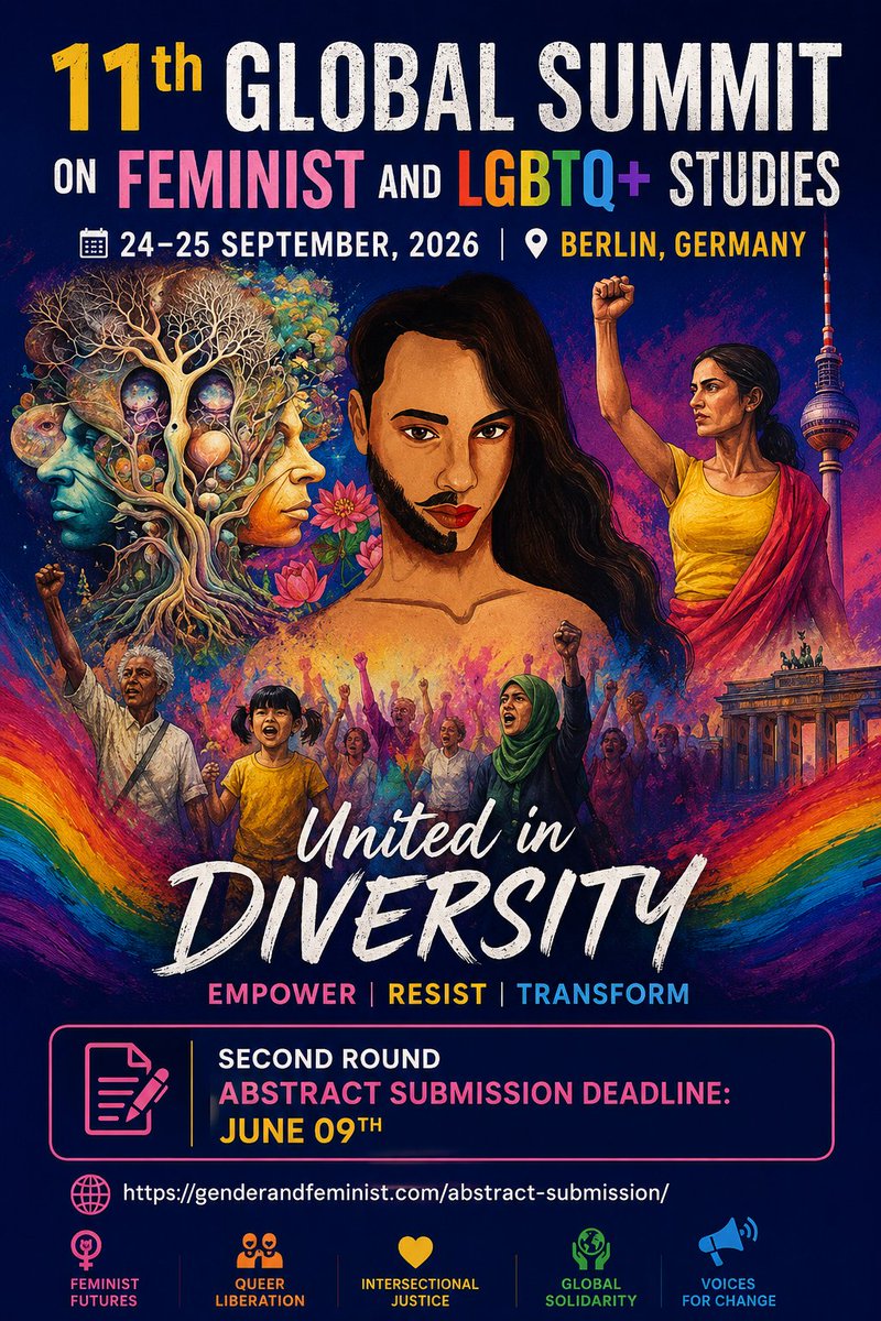 gender2026's tweet photo. 📢 #CallForAbstracts

Join the 11th Global Summit on Feminist and LGBTQ+ Studies (GSFLS 2026)

📍 Berlin, Germany
📅 24–25 Sept 2026
⏰ Abstract Deadline: June 09
Submit: https://t.co/EeSZ8NW98O
#GSFLS2026 #GenderStudies #LGBTQ #Feminism https://t.co/hSx03aHrdH