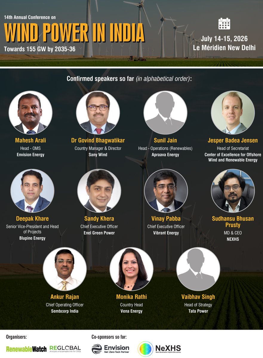 RW_Mag's tweet photo. Connect with leading industry experts and stakeholders as they explore the trends, policies, opportunities and innovations shaping the future of wind energy in India.

📅 July 14–15, 2026
📍 Le Méridien New Delhi

To register, visit: https://t.co/FXMzew7BW4

#WindPowerIndia https://t.co/mxhyPgR13E