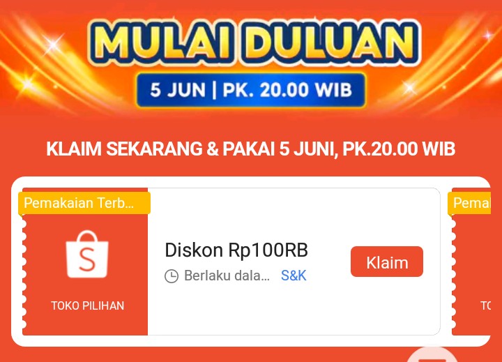 qeelarry's tweet photo. Voucher shopee 6.6 malam ini 5 juni ada 4!

Di mulai jam 20.00 - 23.00 WIB di tiap jamnya 
📌 Diskon 100rb minbel 200rb

Klaim dulu di sini
https://t.co/k56DIe77LF https://t.co/uXKXpzuHcw