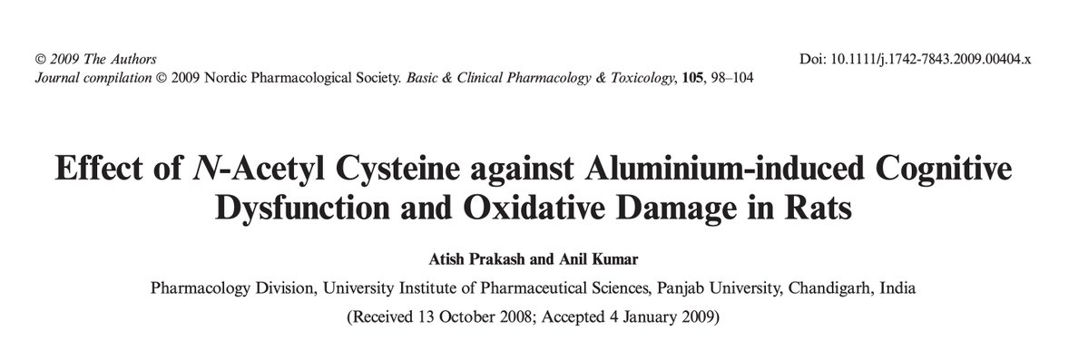 Outdoctrination's tweet photo. N-acetylcysteine (NAC) was shown to reverse brain damage from aluminum in a critical study.

(🧵1/8)