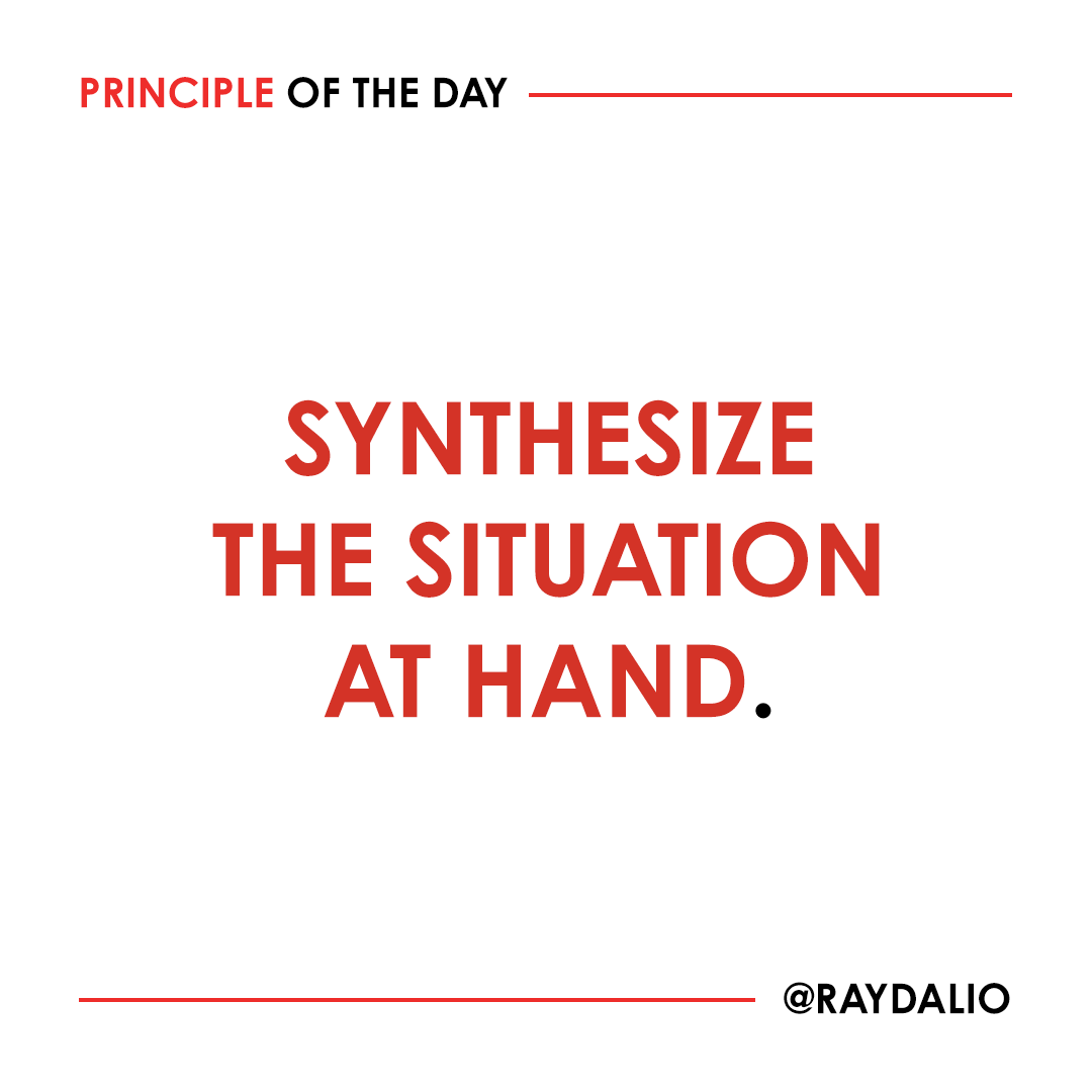RayDalio's tweet photo. Every day you are faced with an infinite number of things that come at you. Let’s call them “dots.” To be effective, you need to be able to tell which dots are important and which dots are not. Some people go through life collecting all kinds of observations and opinions like pocket lint, instead of just keeping what they need. They have “detail anxiety,” worrying about unimportant things.

Sometimes small things can be important—for example, that little rattle in your car’s engine could just be a loose piece of plastic or it could be a sign your timing belt is about to snap. The key is having the higher-level perspective to make fast and accurate judgments on what the real risks are without getting bogged down in details. #principleoftheday