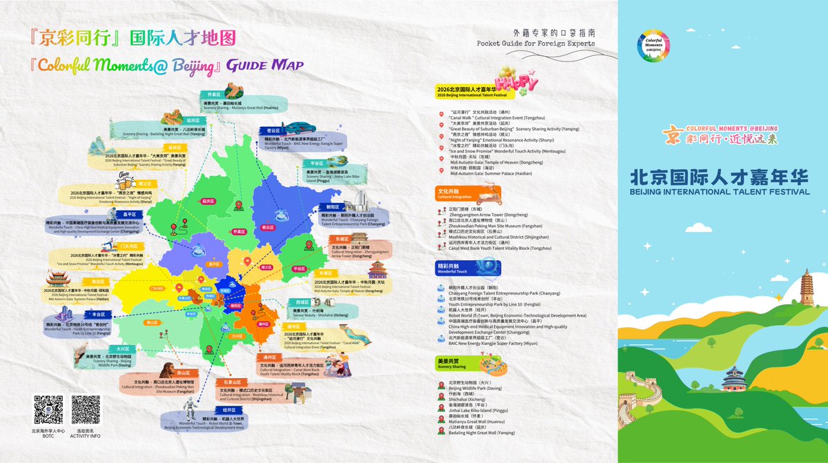 HighfliersBJ's tweet photo. The Summer Session of the 2026 Beijing International Talent Festival kicked off alongside the Grand Canal last weekend, with the “colorful moments @ Beijing” guide map unveiled at the event. 📍Come explore, capture your exclusive #Beijing memories and share them with us! https://t.co/jD5yXNIiIa