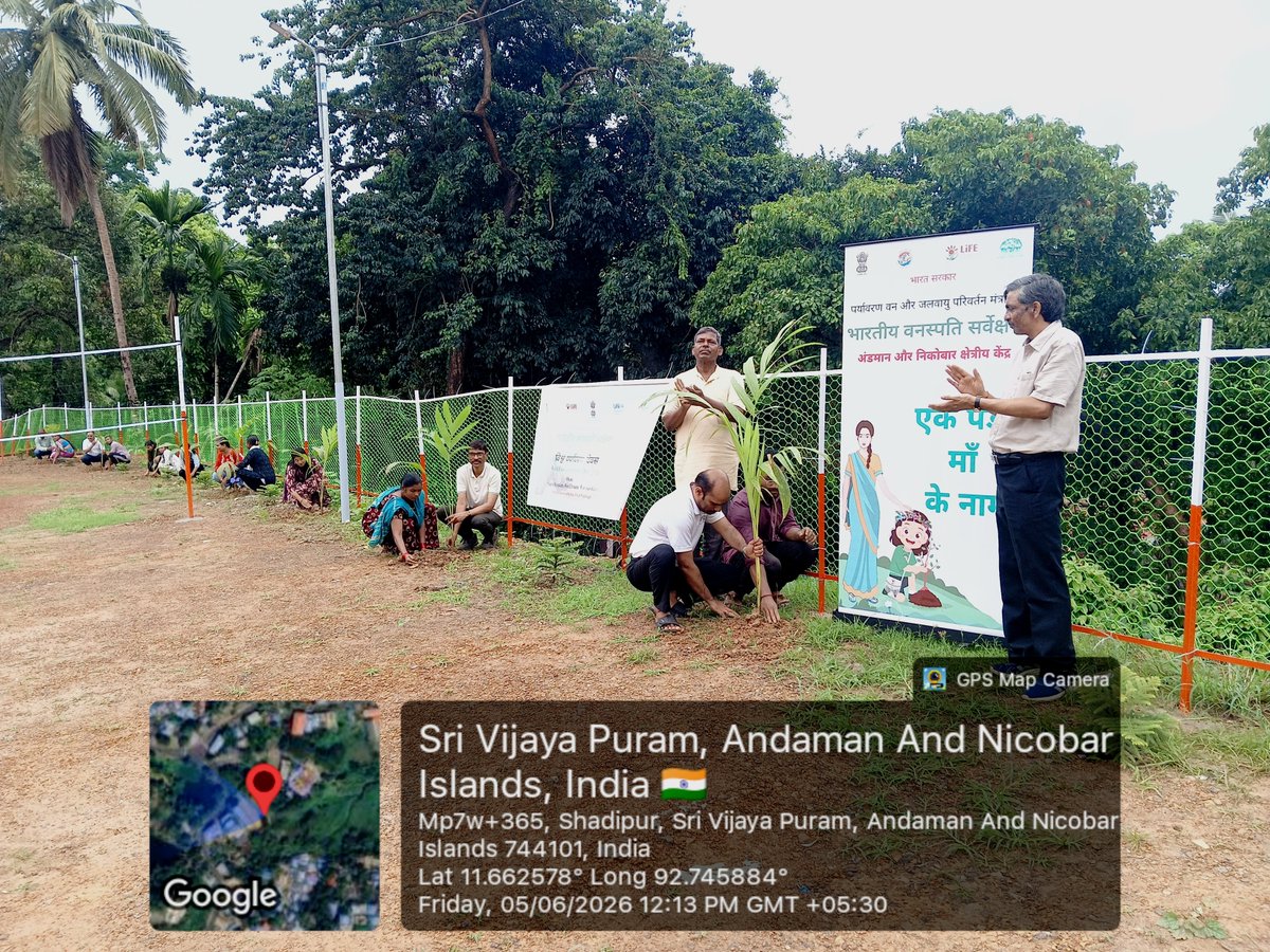 BSI_ANRC's tweet photo. Mass tree plantation on the occasion of WORLD ENVIRONMENT DAY 2026 by BSI ANRC at Vanvasi Kalyan Ashram  program begins with plantation by Regional Head Dr Lal Ji Singh.  Members of Ashram along with officials of BSI planted saplings of Nicobaree palm and fruiting tree species. https://t.co/tux6bNWrYH