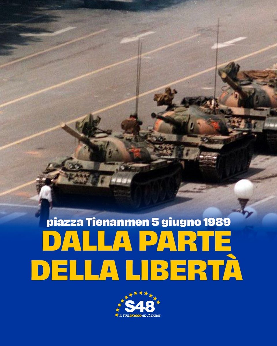 Azione_it's tweet photo. 37 anni dopo, il ricordo delle proteste di Piazza Tiananmen continua a parlarci di libertà e democrazia.

Onorare chi scese in piazza chiedendo più diritti e più autodeterminazione significa difendere un principio universale: nessuna oppressione, nessun potente può cancellare la memoria di chi ha lottato pacificamente per la democrazia e di chi continua a farlo.