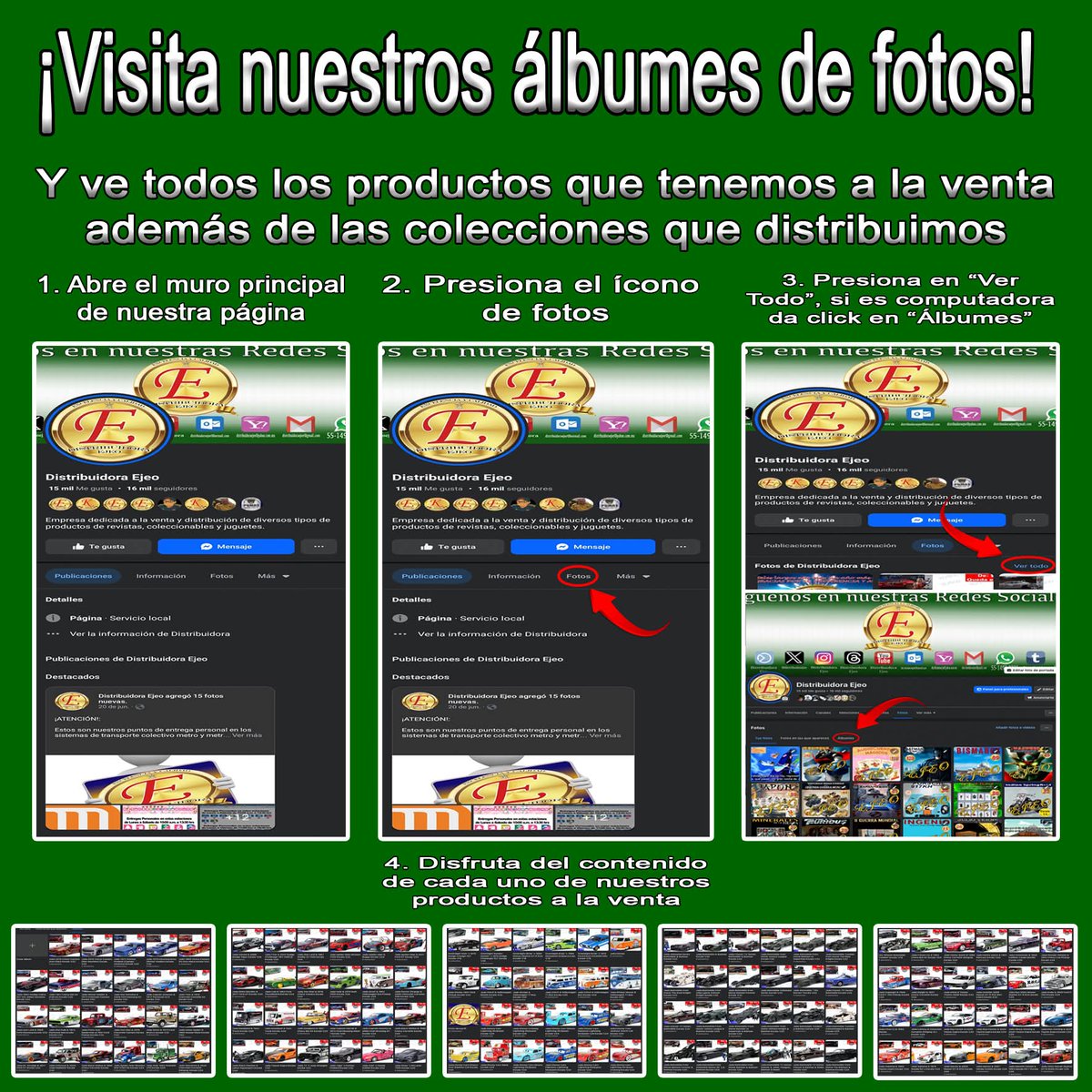 distribuidoejeo's tweet photo. ¡Atención!:
Recuerden que tenemos a la venta muchos productos además de las colecciones que distribuimos
Pueden verlos en nuestra página de facebook: Distribuidora Ejeo
#DistribuidoraEjeo #Fotos #Álbumes #Jada #Greenlight #Maisto #MotorMax #DieCast #Bburago https://t.co/YoUJNJD5TO