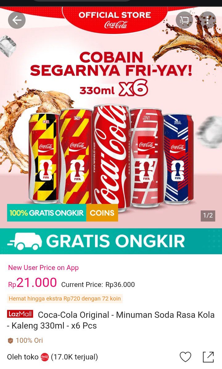 putri0332's tweet photo. baru buka aplikasi, eh ternyata Hari Ini Lazada 66Sale 😭🛒 coca-cola kaleng x6 pcs cuma segini harganya. belum lagi ada crazy brand mega offer s.d. 95% 🔥 https://t.co/l6p88Jgomq https://t.co/aRV7Sqigkl