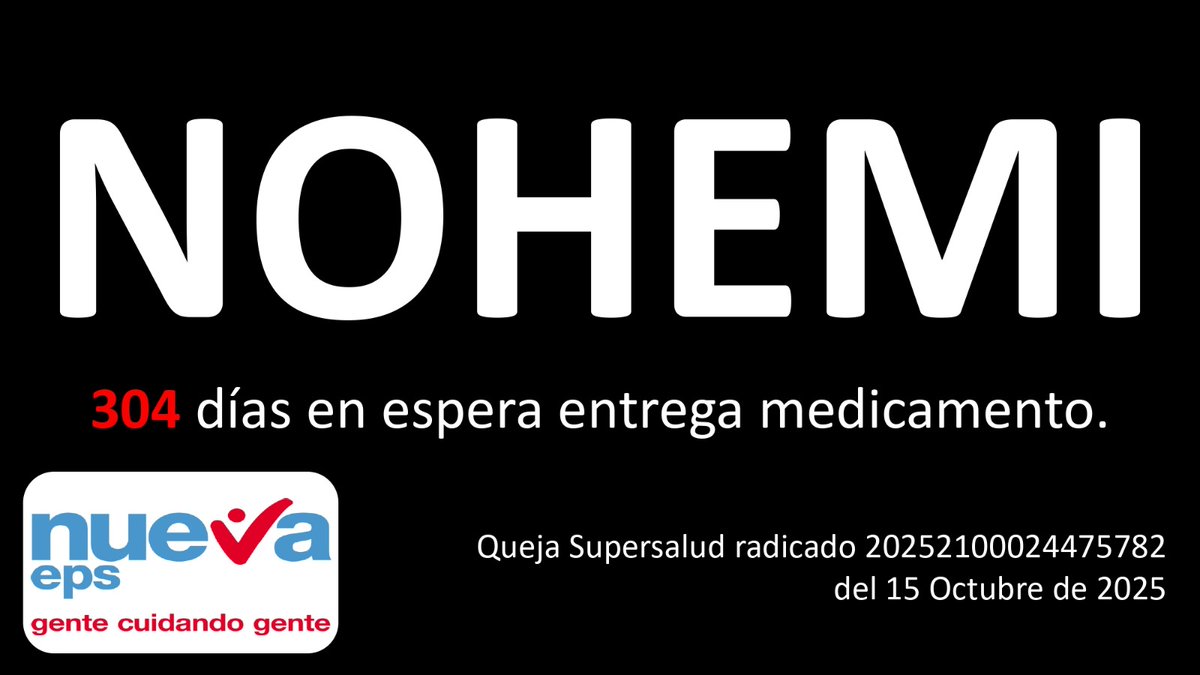 Pacientesco's tweet photo. #ParenLaCrisisDeLaSalud

Faltan 63 días para terminar gobierno @petrogustavo 40 municipios del Valle en alerta, miles de servicios sanitarios cerrados en colombia, millones de víctimas, la respuesta del presidente es que la salud mejoro en su gobierno 

José MURIO ESPERANDO SER ATENDIDO

Martha, 245, días sin medicamentos
Hernando, 270 días sin medicamentos

Nohemi, 304 días sin medicamentos

La crisis de la salud de @carolinacorcho deja muerte, dolor y ruina